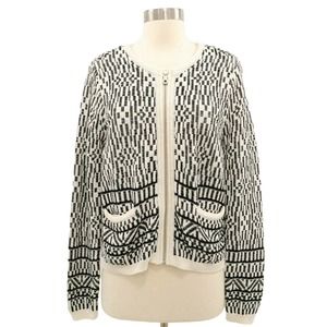 Joie Sweater Jacket Cardigan Linen Blend M Medium Black White Zip Jacolyn